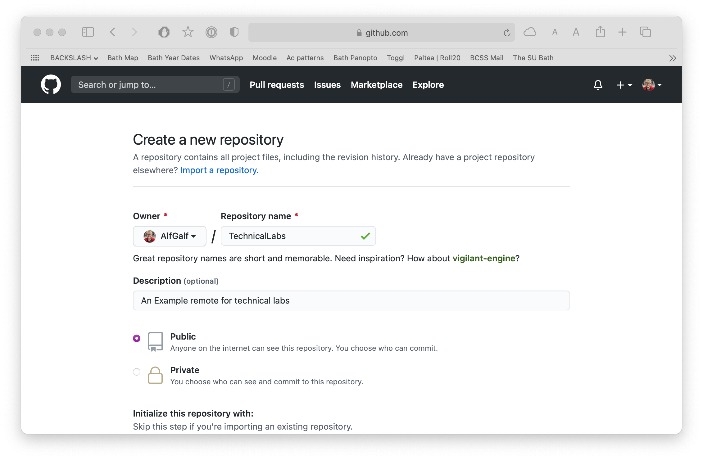 Technical labs new repo screen