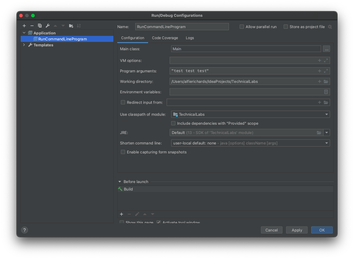 IntelliJ run config