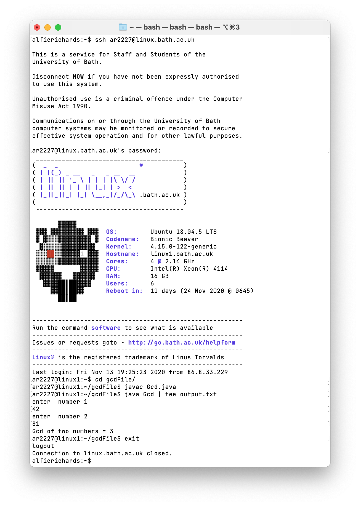 SSH to server example